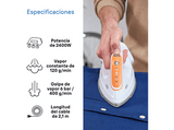 Centro de planchado - Braun CareStyle Compact Pro IS2561WH, 2400W, 1.5l, 6 bar, Golpe de vapor 400g/min, Suela EloxalPlus, Freeglide3D, Blanco/Naranja