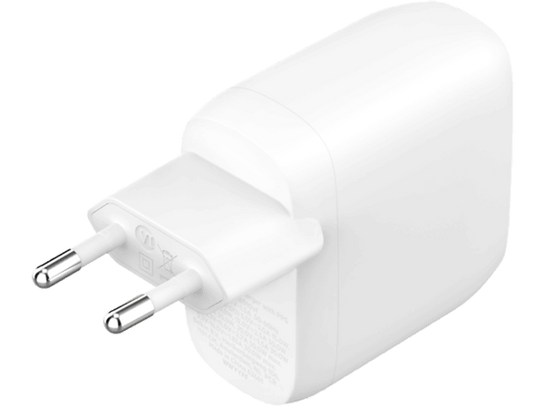 Cargador - Belkin BoostCharge, 60 W, 2 puertos, USB-C, Carga rápida, Universal, Blanco
