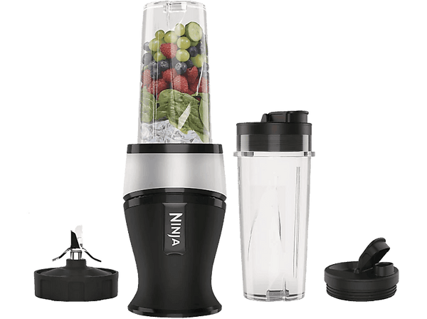 Batidora de vaso - Ninja QB3001EUS, 700 W, 0.47 l, 18000 rpm, 2 Vasos incluidos, Negro y Plata