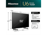 TV Mini LED 50 - Hisense 50U6NQ, UHD 4K, Quad Core/MT9603, Dolby VIsion&Atmos, Smart TV, Mini LED, Game Bar, IA, Negro