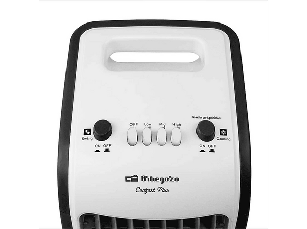 Climatizador evaporativo - Orbegozo AIR 38, 80 W, 3 Velocidades, Depósito de 3.5 l, Con ruedas, Negro y Blanco
