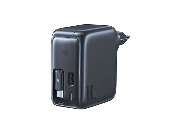 Cargador móvil - Baseus EnerCore, 100W, Carga ultrarrápida, Con cable retráctil, Tipo-C y USB, Universal, Negro