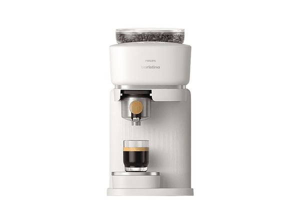 Cafetera express - Philips BAR302/20, De grano, Molinillo cerámico, 16 bares, Depósito 1,2 L, Blanca con portafiltro madera, Espresso en menos de 60 s