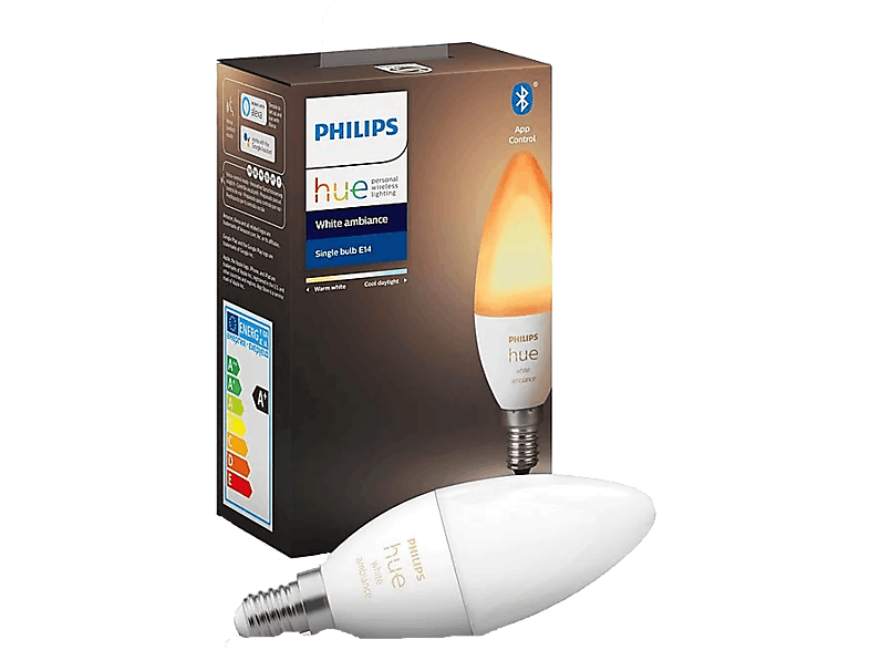 Bombilla inteligente - Philips Hue White Ambiance, E14, Domótica, Luz Blanca Cálida y Fría