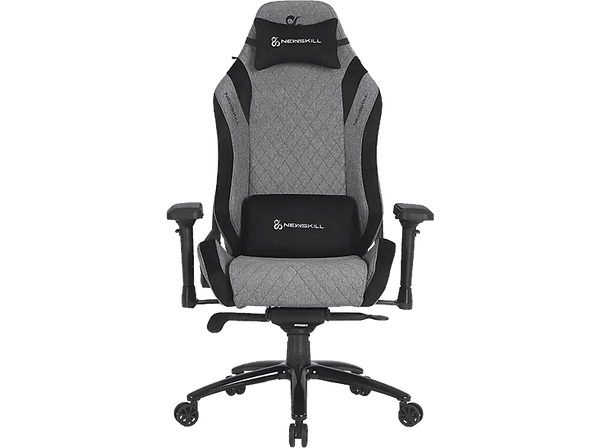 Silla gaming - Newskill Neith Zephyr, Reposabrazos ajustable 4D, Cojín lumbar y cervical, Hasta 150 kg, Tela transpirable, Negro/Gris