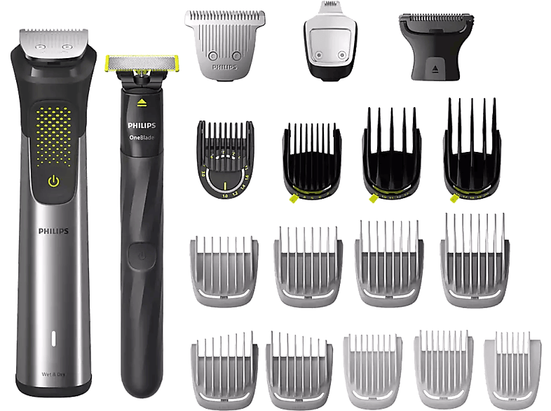 Afeitadora corporal - Philips Series 9000 MG9553/15, 20 en 1, Recorte uniforme, OneBlade para líneas limpias, Hasta 120 min, Gris