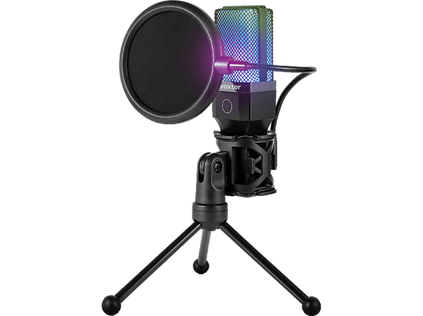 Micrófono - Woxter Studio 65 RGB,  USB DC 5V, -38+3dB, Iluminación RGB, Negro