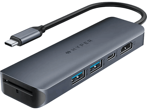 Hub USB/Concentrador - Hyper HD4002GL, 6 puertos, USB-A, USB-C, HDMI 4K, SD, Gris