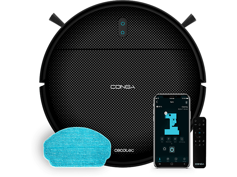 Cecotec Conga 999 Map Genesis Motor de succión de 2000 Pa Autonomía 120 min 2 cepillos laterales Mando Wi-Fi Bluetooth Black
