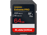 Tarjeta SD - SANDISK Extreme PRO, 64 GB, Hasta 200 MB/s lectura, UHS-I, V30, U3, Vídeos 4K y Full HD, Negro