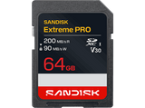 Tarjeta SD - SANDISK Extreme PRO, 64 GB, Hasta 200 MB/s lectura, UHS-I, V30, U3, Vídeos 4K y Full HD, Negro