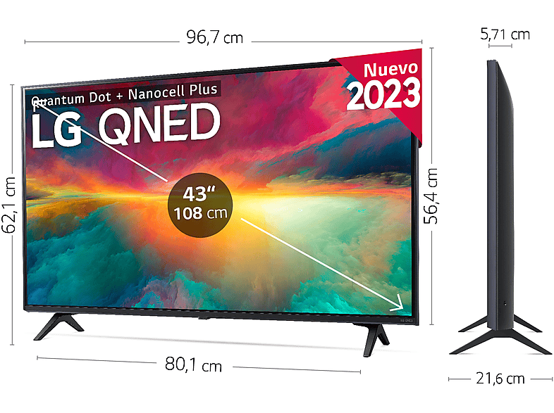TV QNED 50 - LG 43QNED756RA, UHD 4K, Procesador Inteligente α5  4K Gen6, Smart TV, Azul ceniza