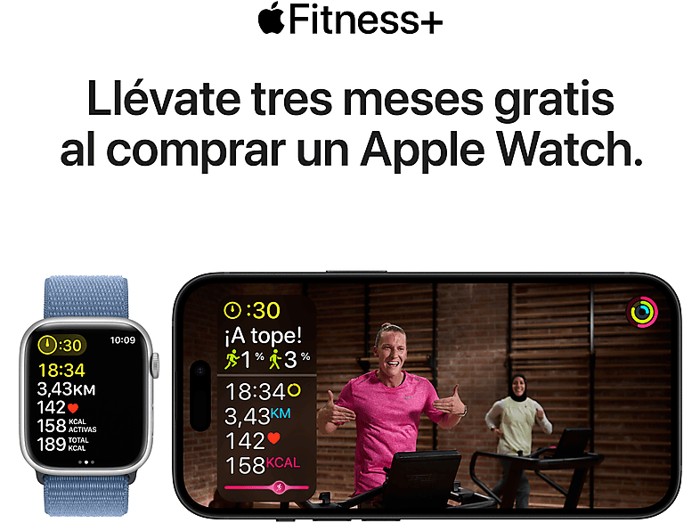 Apple Watch Series 9 (2023), GPS, 45 mm, Gesto de doble toque, Caja de aluminio plata, Correa deportiva azul tempestad, Talla M/L