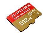 Tarjeta Micro SD - SANDISK Extreme PLUS, 512 GB, Hasta 250 MB/s de lectura, 5K y 4K UHD, V30, A2, U3, UHD-I, Adaptador SD, Oro