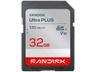 Tarjeta SD - SANDISK Ultra Plus, 32 GB, UHS-I, Vídeo Full HD, V10, U1, C10, Resistente al Agua, Plata