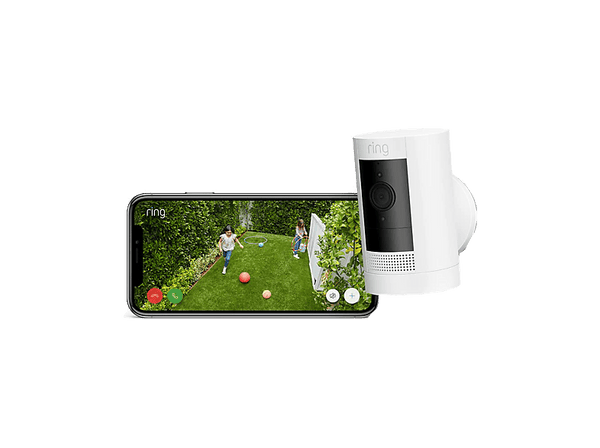 Cámara de vigilancia IP - Amazon Stick-Up Cam Battery, 1080p HD, Función de visión nocturna, Interior+Exterior, Inalámbrica, Blanco