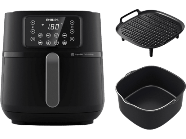 Freidora de aire - Philips AirFryer HD9285/96, XXL, Conectada, 7.2l, Acc Molde + Parrilla, Negro
