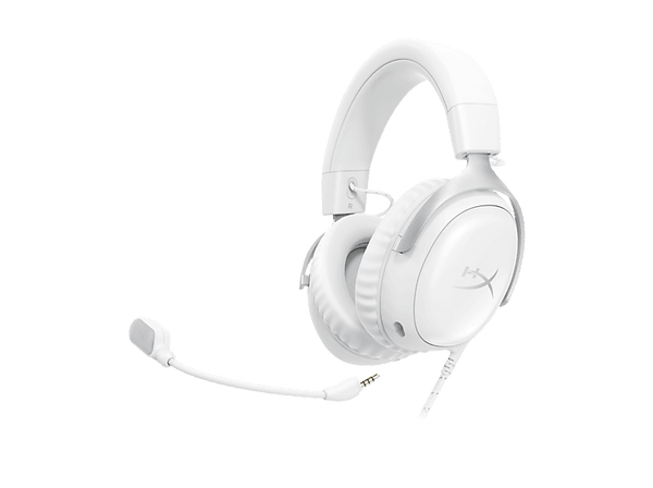 Auriculares gaming HyperX Cloud III, 53 mm, micrófono con cancelación de ruido, audio DTS, metálicos, compatibles PC/Consolas/Móvil, Blanco