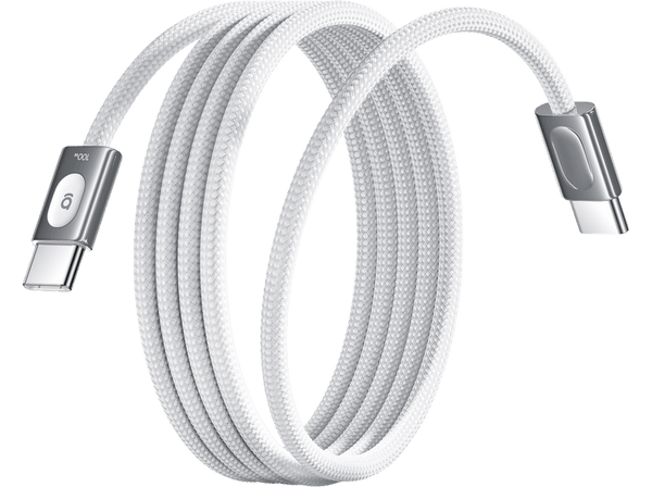 Cable USB - Baseus FrostCore, Tipo-C a Tipo-C, 200 cm, 100W, Carga inteligente ultrarrápida, Trenzado de nylon, Doble control térmico, Blanco Moon