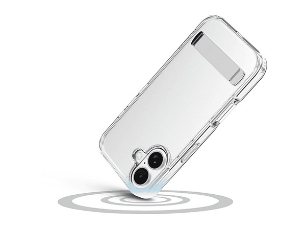 Funda móvil - CellularLine CLEAR STAND, Para iPhone 17, Esquinas reforzadas, Anti-amarilleo, Con soporte integrado, Antibacteriana, Transparente