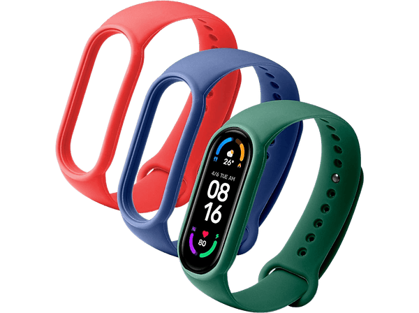 Correa - CellularLine KITBAND1MISMART6, Kit 3 correas para Xiaomi Mi Smart Band 6 / Mi Smart Band 5, Silicona, Rojo/Verde/Azul