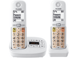 Teléfono - Panasonic KX-TGU43, 2x Teléfonos, Pantalla Retroiluminada, Linterna, Volumen Amplificado, Bloqueo de Llamadas, Contestador, Blanco y Plata