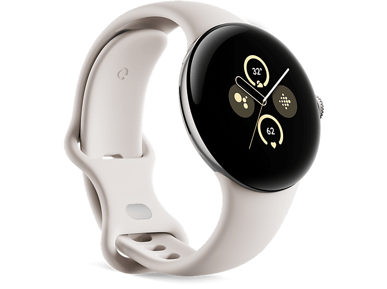 Smartwatch - Google Pixel Watch 2, 41 mm AMOLED, GPS, Android, Caja aluminio plata pulida, Correa deportiva blanco porcelana