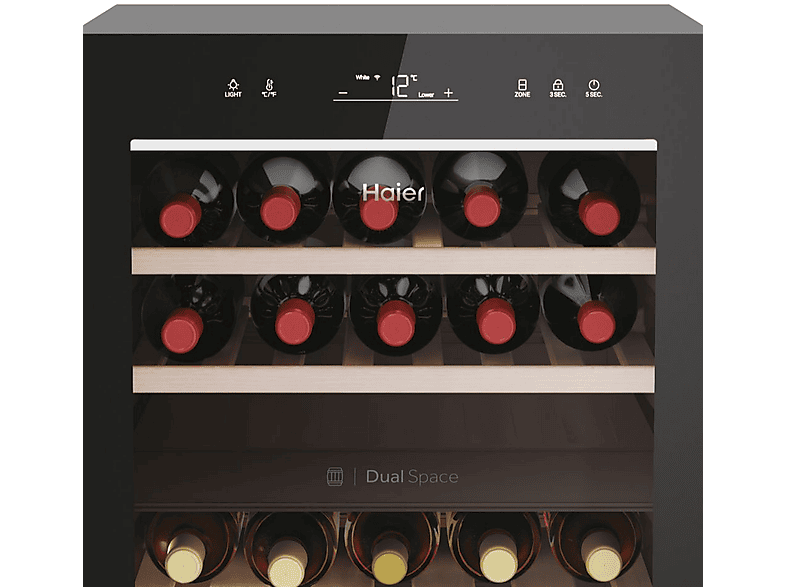 Vinoteca - Haier HWS42GDAU1, Temperatura 5º - 20º, 42 botellas, 106 l, hOn App, Negro