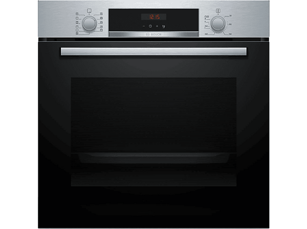 Horno - Bosch HBA574ES3, Multifunción, Pirolítico, 71 l, 59.4 cm, HotAir 3D, Asistente de limpieza con agua, Inox