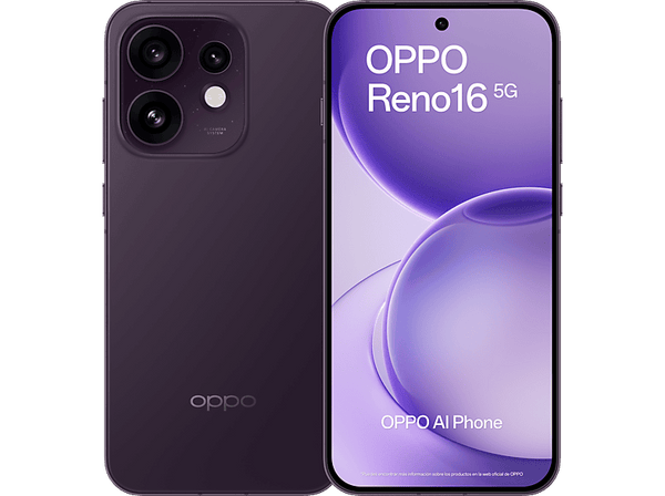 OPPO Reno16, Púrpura Negro, 512 GB, 8 GB RAM, 6.32" AMOLED, Qualcomm  Snapdragon® 7 Gen 4, 6000 mAh