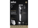Barbero - Braun Series 9 BT9560, 12 Accesorios para barba, 52 ajustes de longitud, Bloqueo de precisión, Lámina ProBlade, PowerBoost, Wet&Dry, Cromo