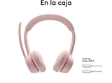 Auriculares inalámbricos - Logitech Zone 300, Bluetooth, Micrófonos (volteable) con cancelación de ruido, Hasta 20h batería, Multidispositivo, Rosa