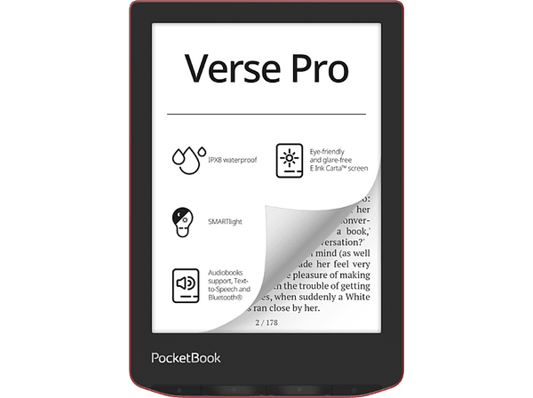 eBook - Pocketbook Verse Pro, 6" E Ink Carta™, 16 GB RAM, SMARTlight, 300 DPI, Passion Red