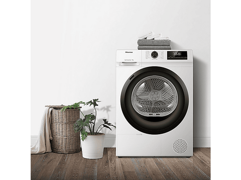 Secadora bomba de calor - Hisense DHQE900UWDC, 9 kg, 16 programas, Anti arrugas, Secado automático, Blanco