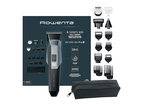 Cortapelos - Rowenta TN9710,  Recortadora Multigroom 16 en 1, Cuchillas con revestimiento de Titanio, 360 min, 7 peines para pelo, Motor 8000 rpm Azul