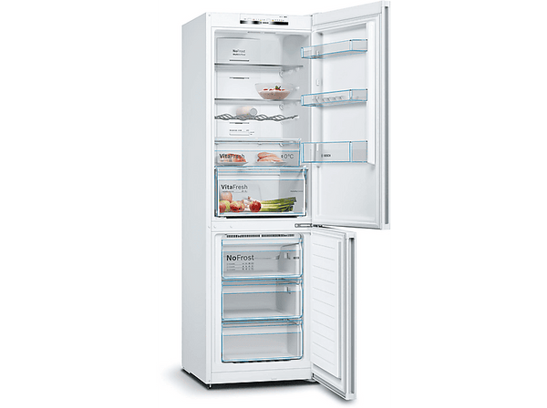 Frigorífico combi - BOSCH KGN362WED, Serie 4, Total No Frost, 186 cm, 326 l, Cajón VitaFresh, Sistema MultiAir Flow, Blanco