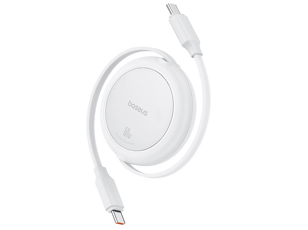 Cable USB-C - Baseus Free2Pull, Retráctil, Tipo C a Tipo C, Cable de 100 cm, Universal, 60W, Blanco Luna