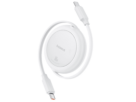 Cable USB-C - Baseus Free2Pull, Retráctil, Tipo C a Tipo C, Cable de 100 cm, Universal, 60W, Blanco Luna