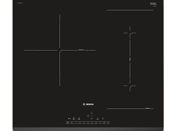 Placa inducción - Bosch PVJ631FB1E, 2 Zonas Flex, 38.8 cm x 18 cm, 59.2 cm, Placa CombiInducción, Función Sprint, Negro
