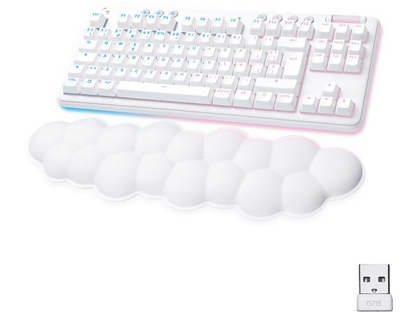 Teclado gaming - Logitech G G715 Linear Aurora Collection, Bluetooth, Retroiluminación, Lightsync, Lightspeed, Interruptores lineales, PC/Mac, Blanco