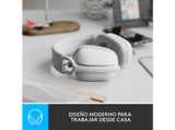Auriculares inalámbricos - Logitech Zone Vibe 100, Bluetooth, Micrófono con supresión de ruido, 18hs de autonomía, PC/Mac, Altavoces 40 mm, Blanco