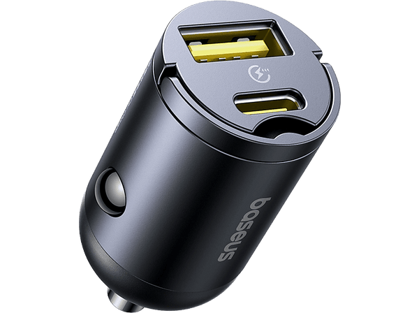 Cargador coche - Baseus Tiny Star Mini, Universal, Tipo-C y USB, 30W, Con cable, Negro Cosmic