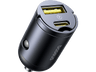 Cargador coche - Baseus Tiny Star Mini, Universal, Tipo-C y USB, 30W, Con cable, Negro Cosmic