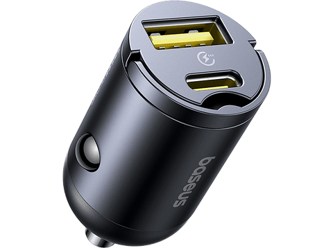 Cargador coche - Baseus Tiny Star Mini, Universal, Tipo-C y USB, 30W, Con cable, Negro Cosmic