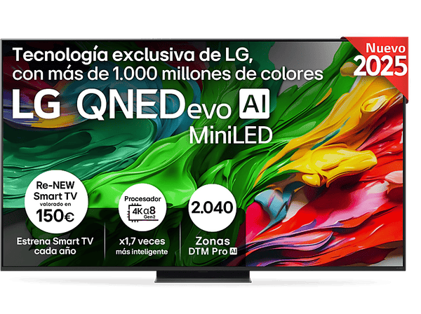 TV QNED 65" - LG 65QNED87A6B, UHD 4K, Procesador Inteligente α8 AI Processor 4K Gen2, Smart TV, DVB-T2 (H.265), Ashed Blue