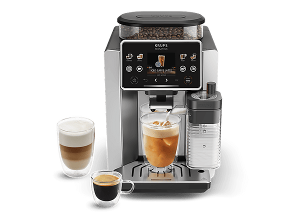 Cafetera superautomática - Krups Sensation Elite Hot & Could EA918, 30 Recetas, Jarra de leche, Molinillo, Táctil, Espumador, 15 bar, 1450 W, Aluminio