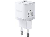 Cargador de pared - Baseus PALM, 20W, USB y Tipo-C, Kit con cable Tipo-C de 100 cm, Universal, Blanco