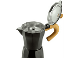 Cafetera tradicional - Jocca 2188N, 0.26 l, Aluminio, 480 W, 6 Tazas, Italiana, Eléctrica, Sin Cables, Negro/Madera