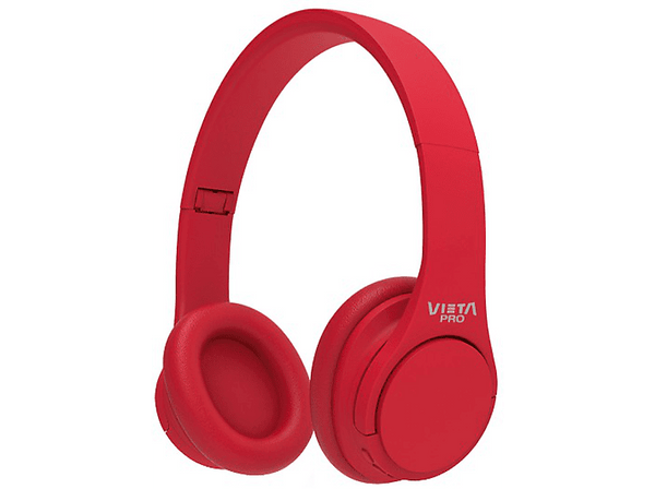 Auriculares inalámbricos - Vieta Pro Wave, De diadema, Bluetooth, Hasta 12 horas, Micrófono, Rojo