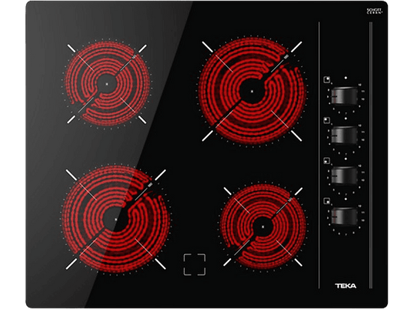 Placa vitrocerámica - Teka TBC 64000 XFL, 4 zonas, Zona grande 18 cm, 60 cm, Negro